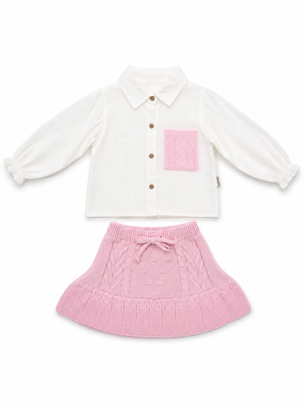 Meisjes Set met Gebreid Rokje & Blouse – Roze