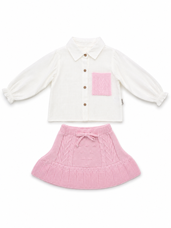 Meisjes Set met Gebreid Rokje & Blouse – Roze