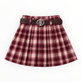 Meisjes Geruite Plooirok Bordeaux met Riem
