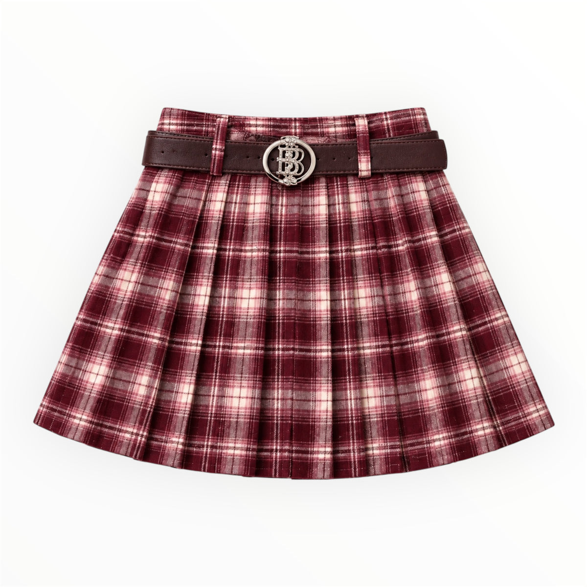 Meisjes Geruite Plooirok Bordeaux met Riem