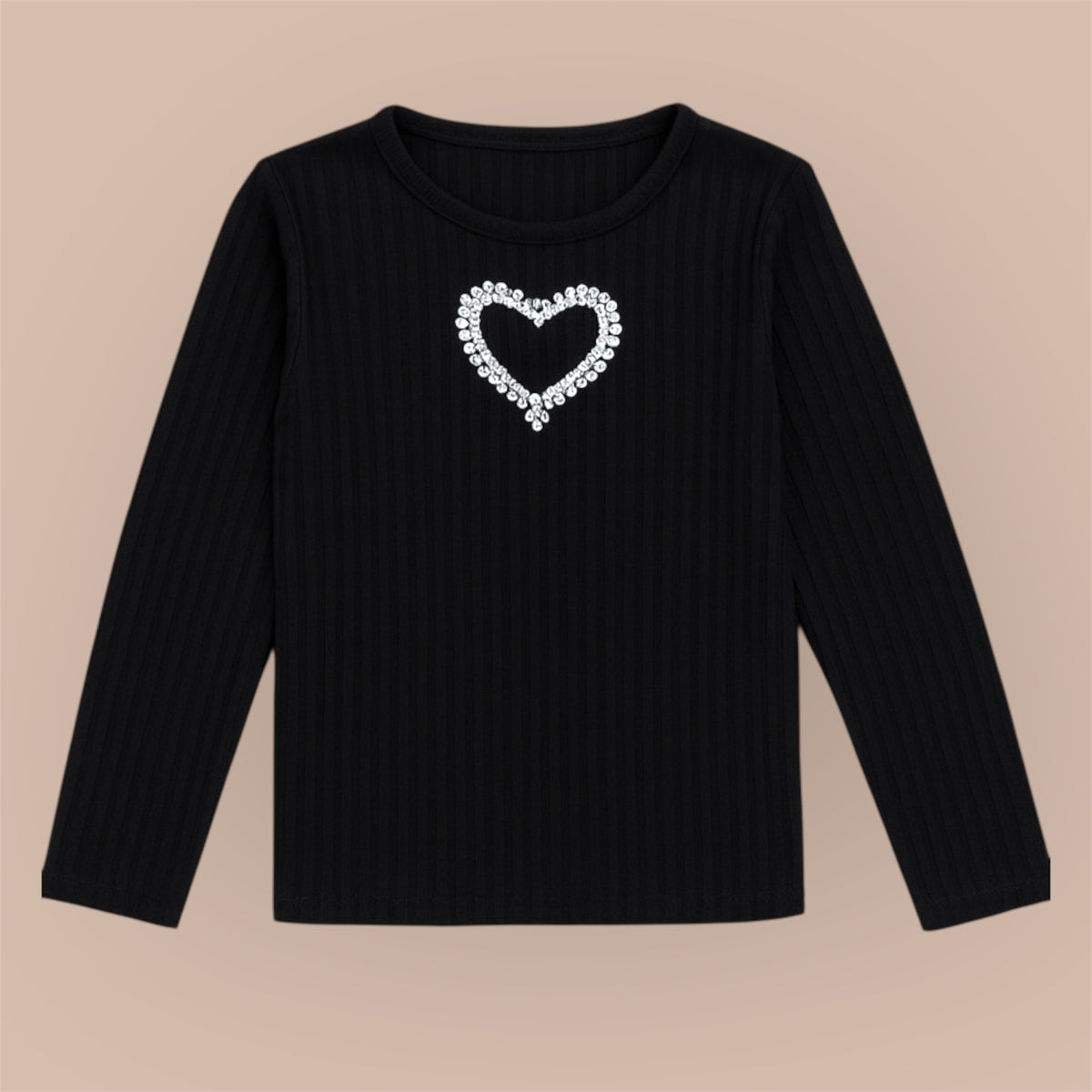 Meisjes Rib Top met Hartdetail – Zwart