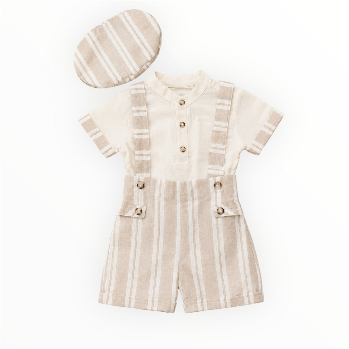 Baby Jongens Setje Bretelbroekje & Pet – Beige