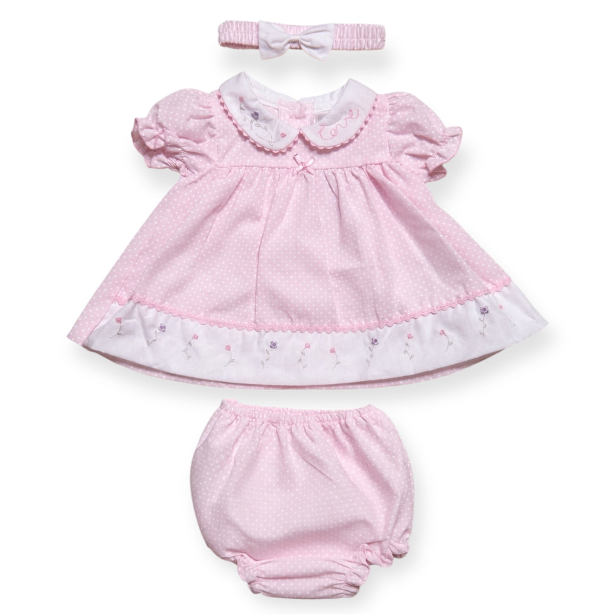 Baby Meisjes Jurkje Setje Stipjes & Borduursel – Roze