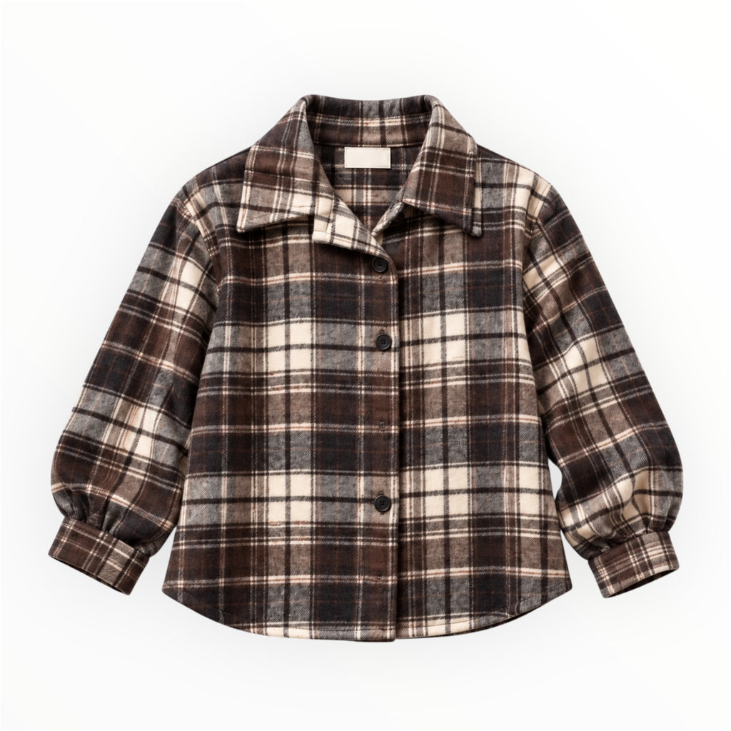 Meisjes Bruin Geruite Blouse met Parels