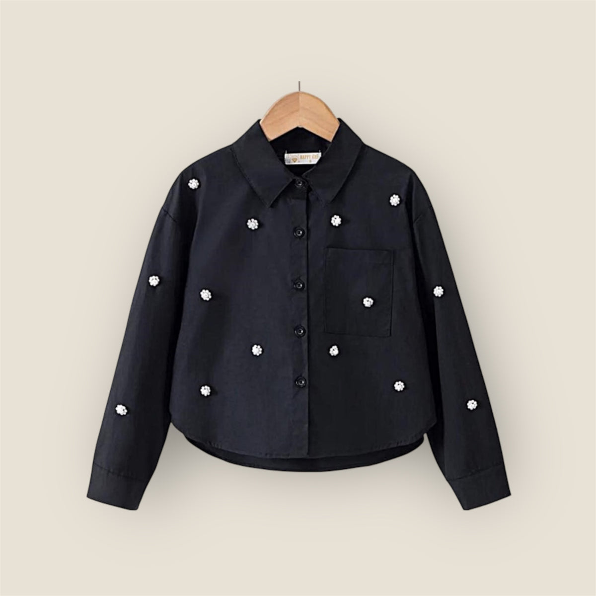 Meisjes Blouse met Pareldetails – Zwart
