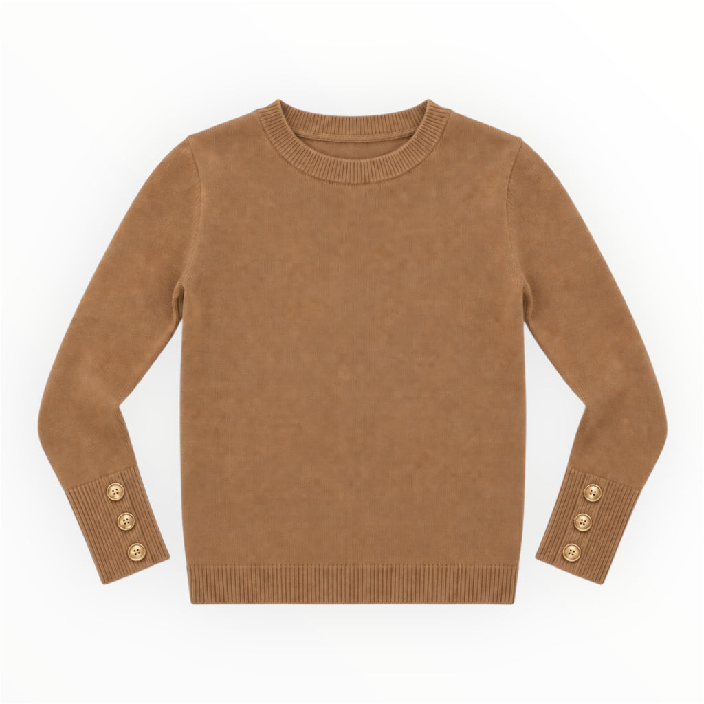 Meisjes Basic Trui Camel – Gouden Knoopdetails