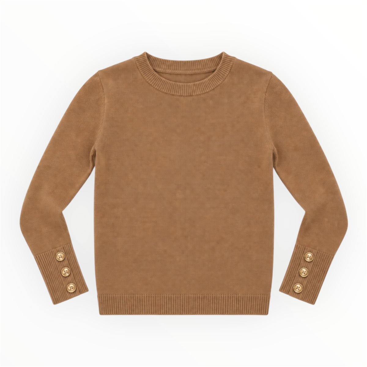Meisjes Basic Trui Camel – Gouden Knoopdetails