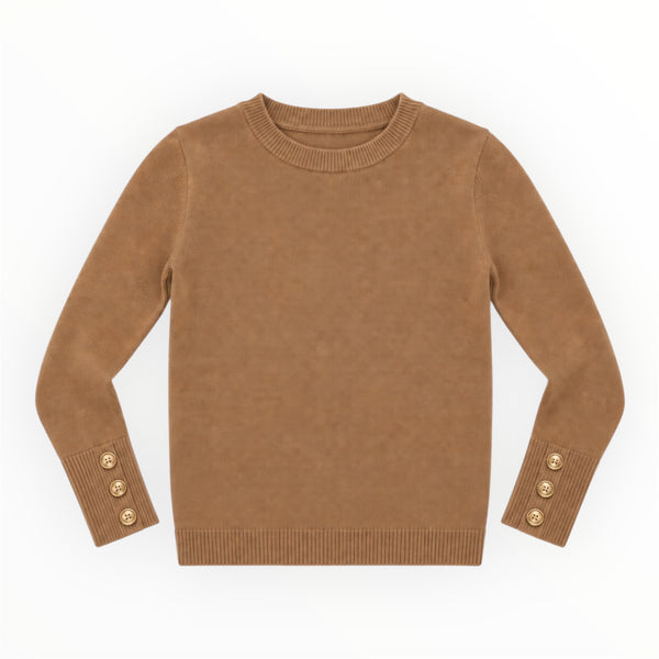 Meisjes Basic Trui Camel – Gouden Knoopdetails