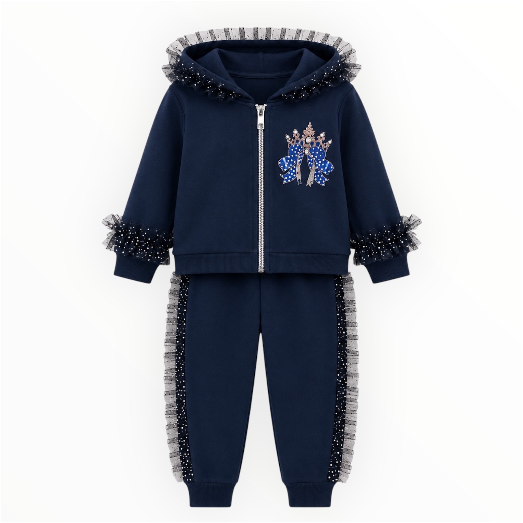 Marineblauwe Meisjes Set met Tule Details