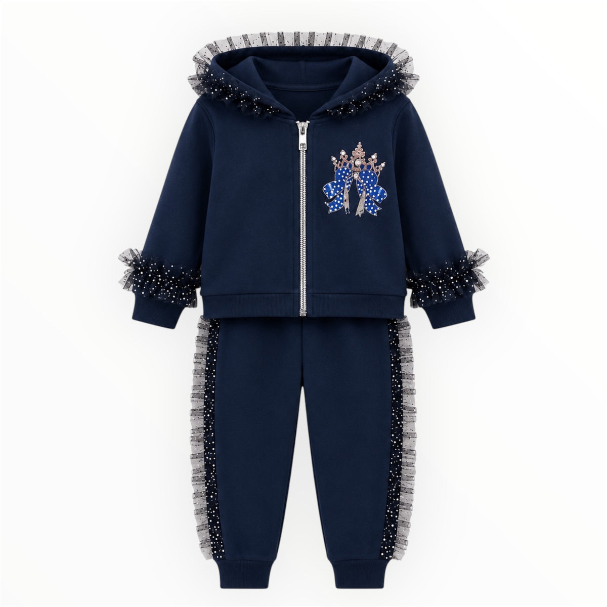 Marineblauwe Meisjes Set met Tule Details