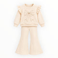 Meisjes Flared Set met Parelstrik – Crème