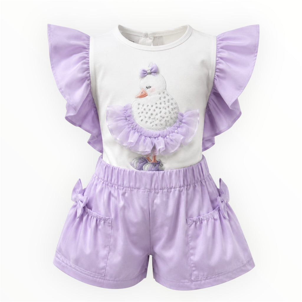 Meisjes Setje Zwaan Print Shirt & Short – Lila