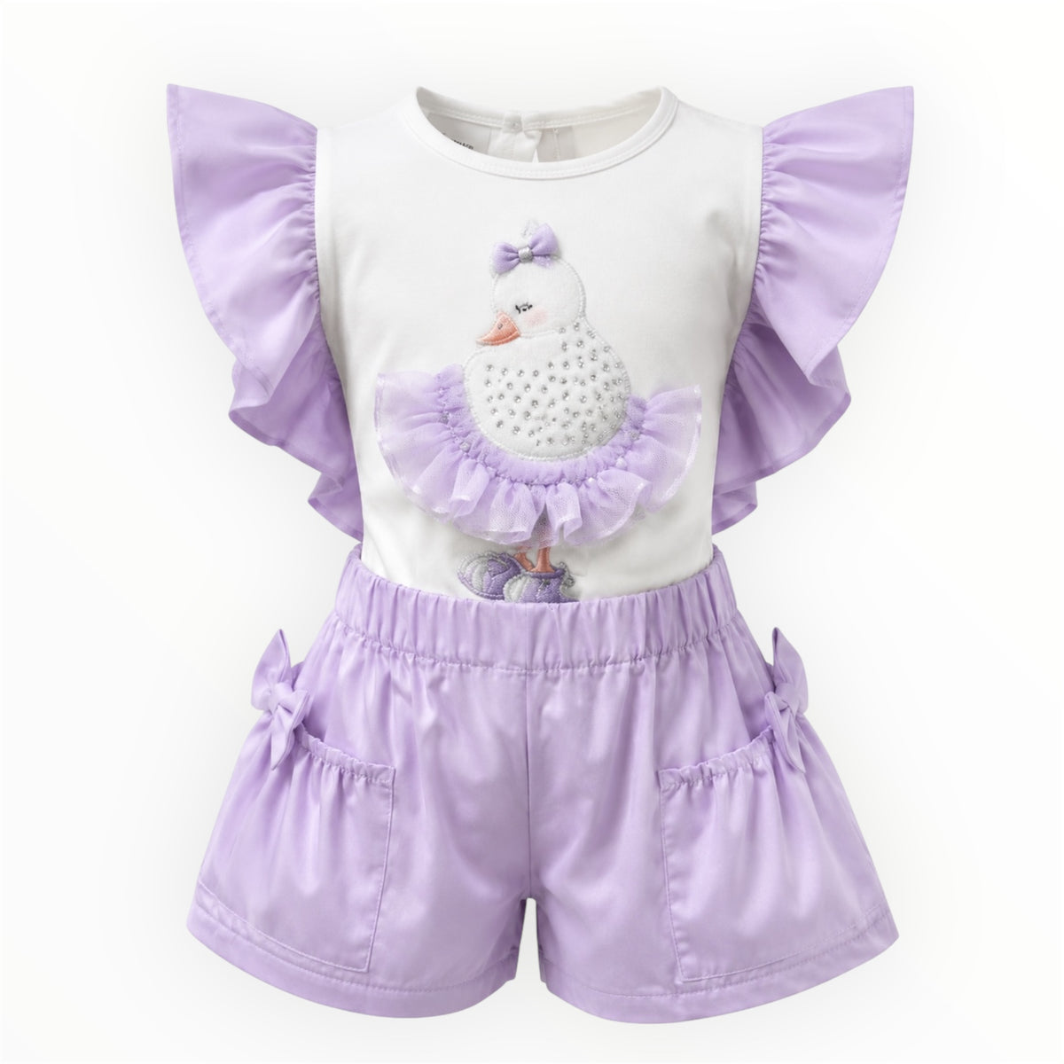 Meisjes Setje Zwaan Print Shirt & Short – Lila