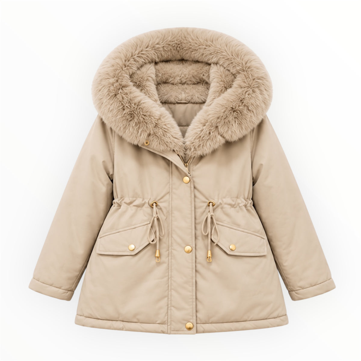 Meisjes Winterjas Parka met Bontkraag – Beige
