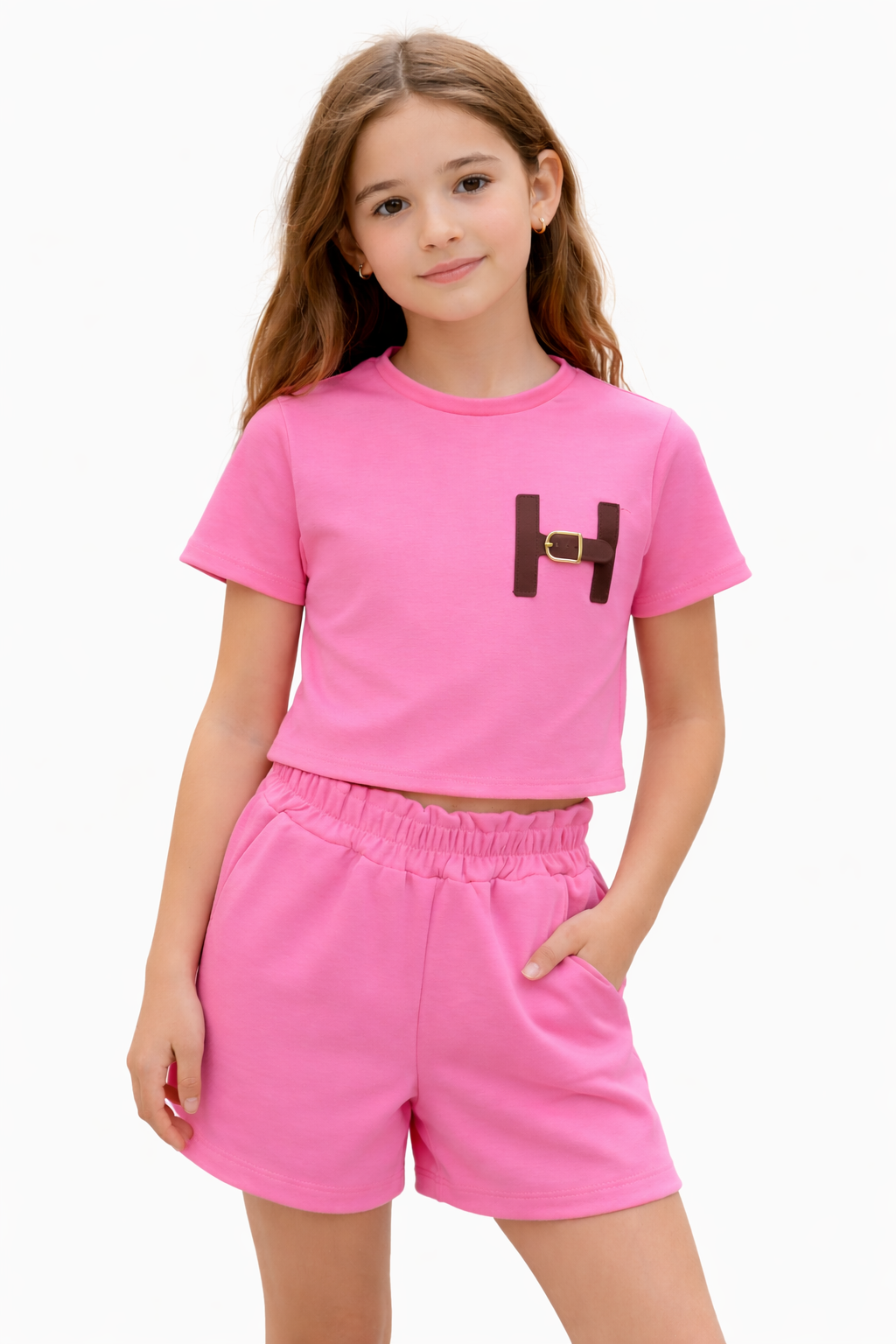 Meisjes Setje Crop Top & Short – Roze – foto 2