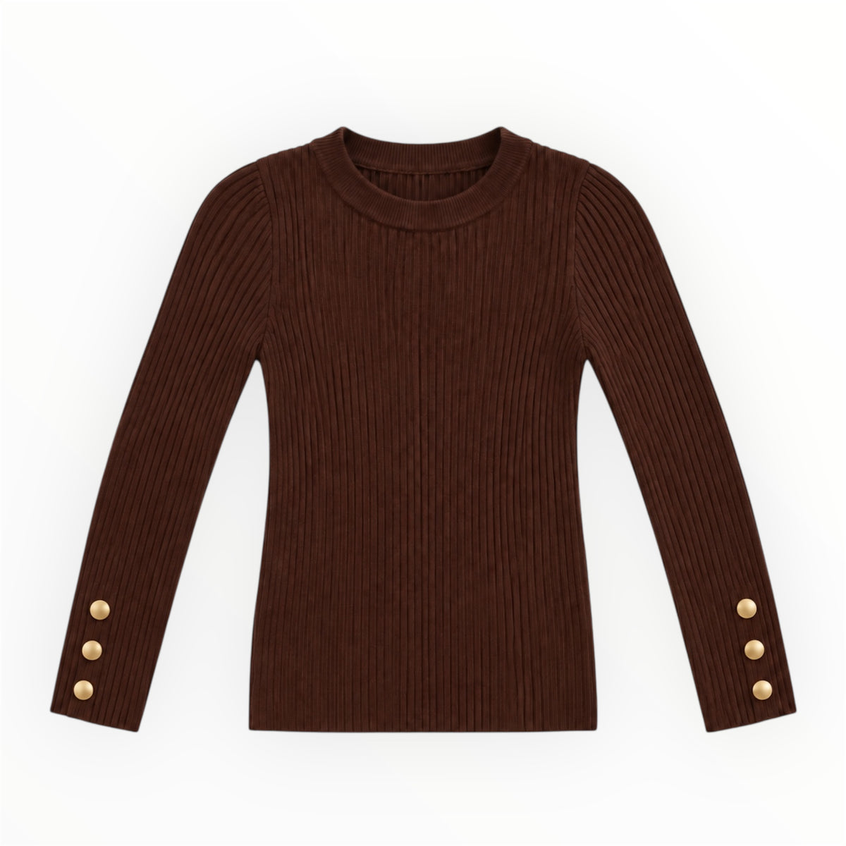 Meisjes Rib Top Bruin met Gouden Knopen