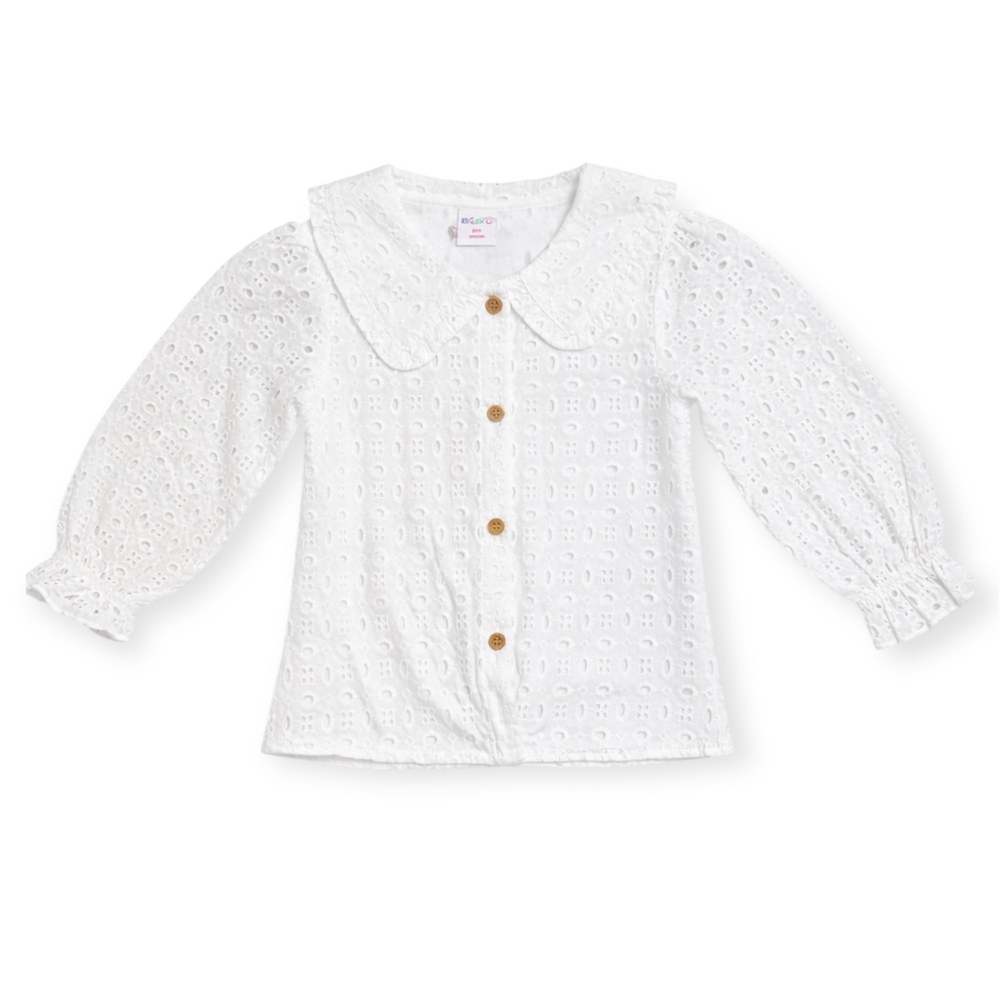 Witte Meisjes Blouse Broderie – Kinder Blouse met Kraag