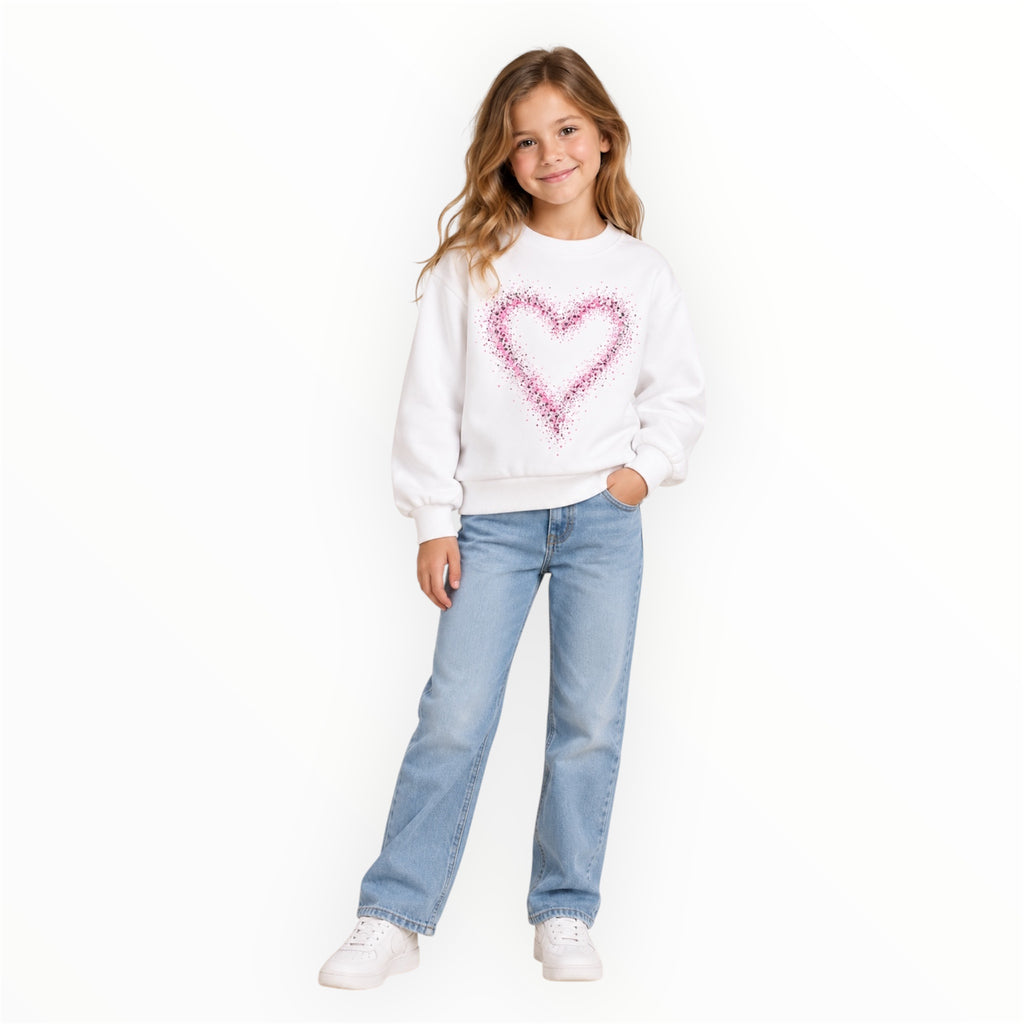 Meisjes Sweater Wit met Roze Glitterhart