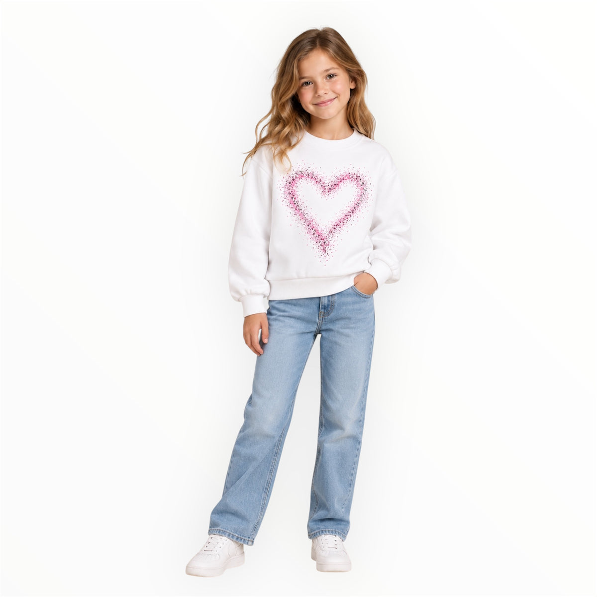 Meisjes Sweater Wit met Roze Glitterhart