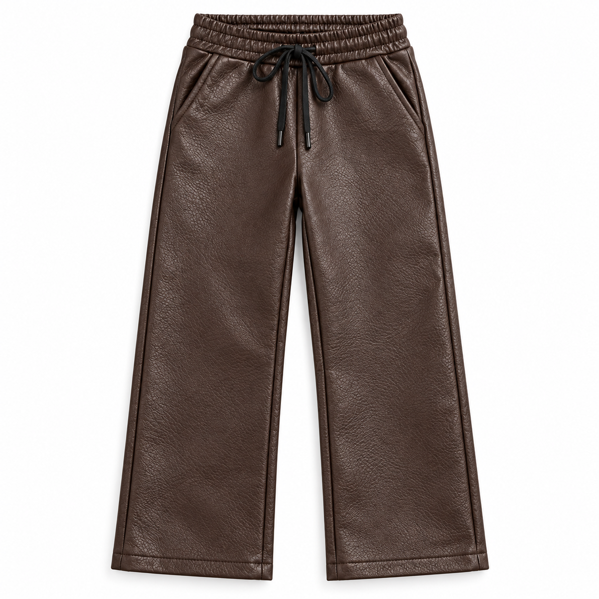 Meisjes Bruine Leatherlook Wide Leg Broek