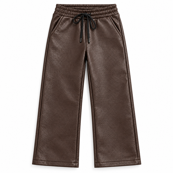Meisjes Bruine Leatherlook Wide Leg Broek