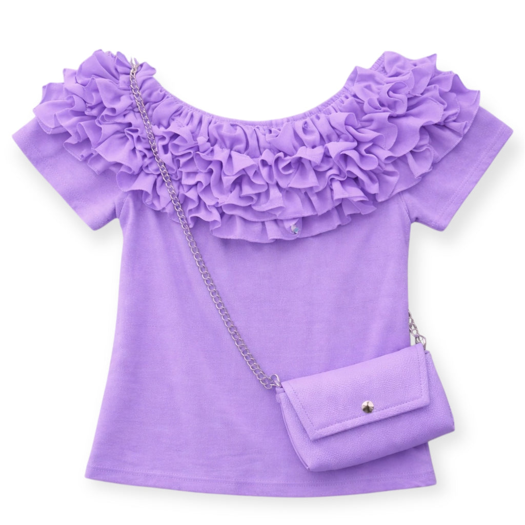 Meisjes Top met Ruffles & Mini Tasje – Lila