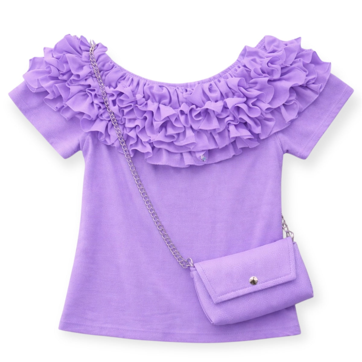 Meisjes Top met Ruffles & Mini Tasje – Lila