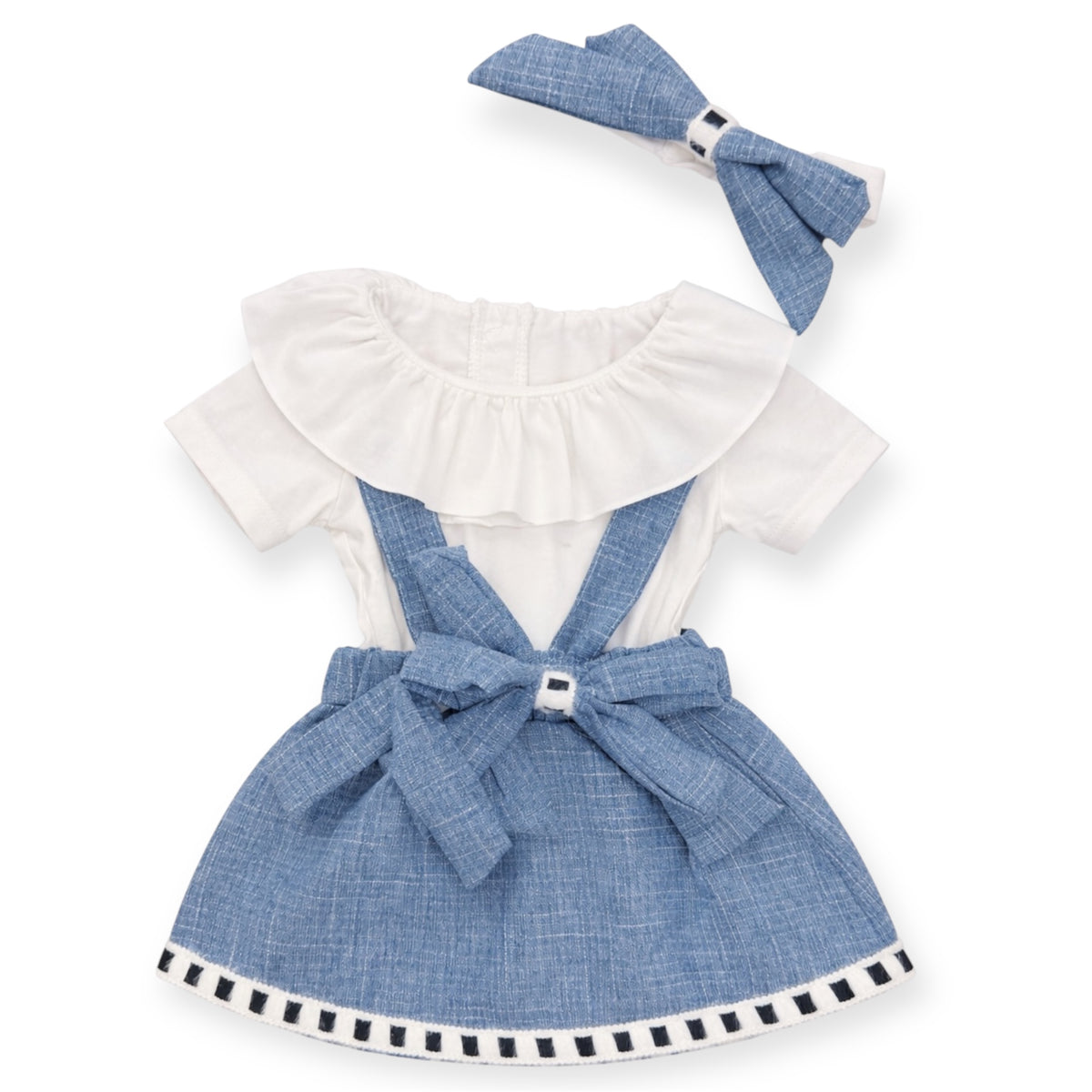 Baby Meisjes Jurk Set – Blouse, Jurkje met Bretels & Haarband