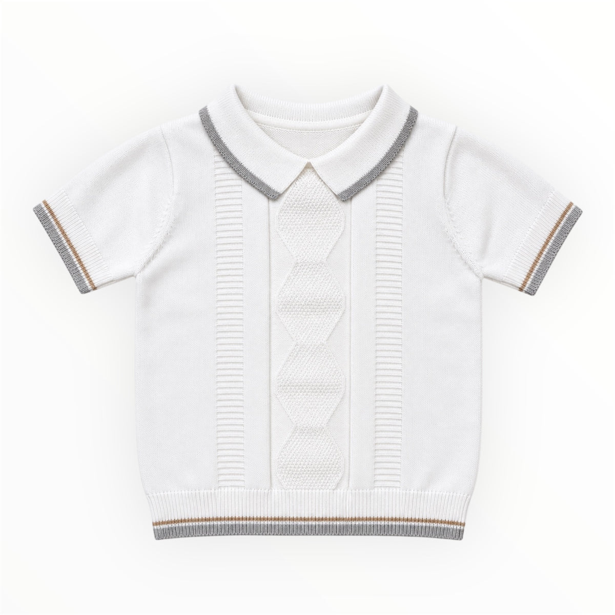 Baby Peuter Jongens Wit Gebreide Polo met Kabelpatroon