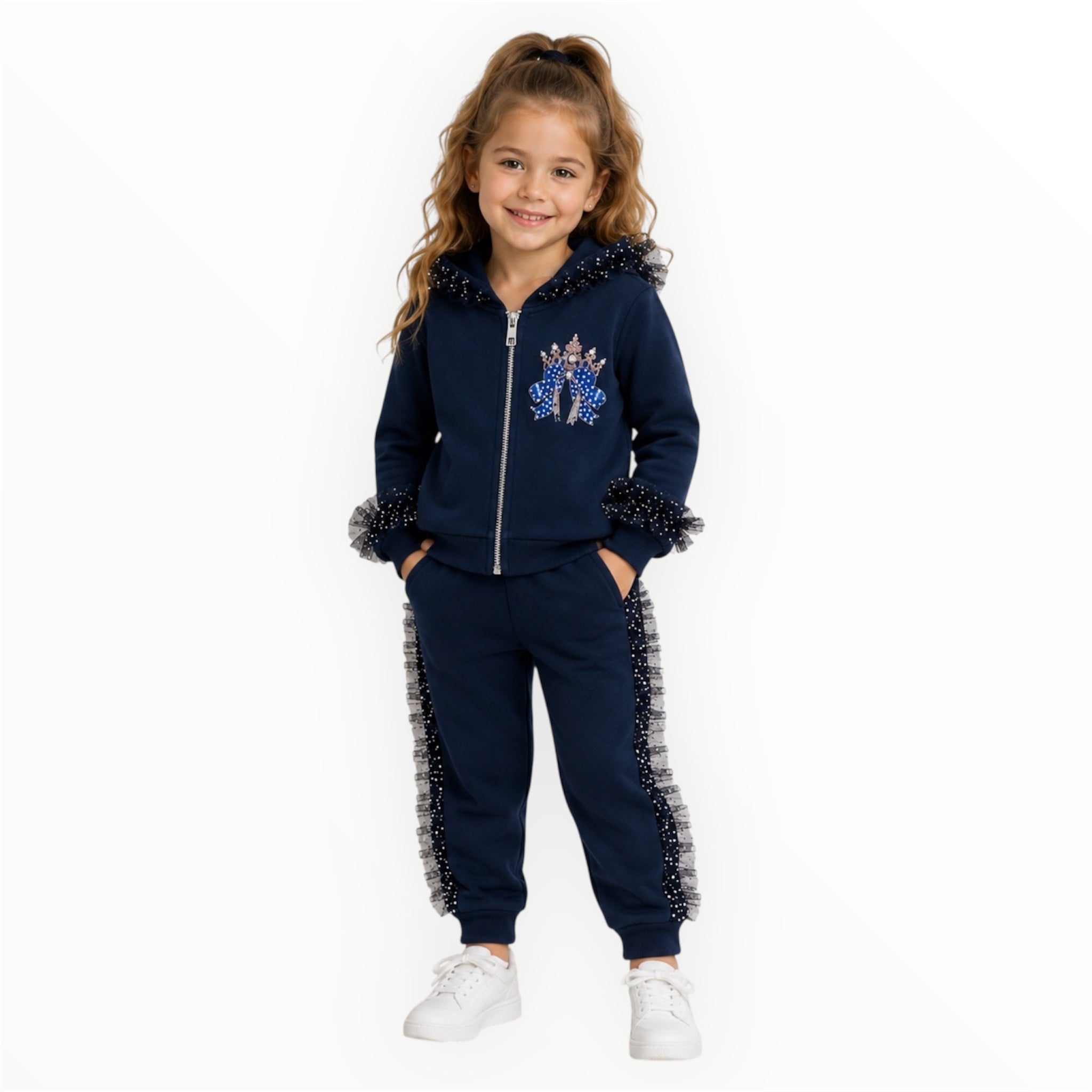 Marineblauwe Meisjes Set met Tule Details