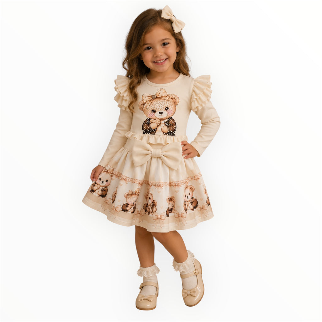 Meisjes Set met Shirt & Rok met Teddy Print – Ivoor – foto 2