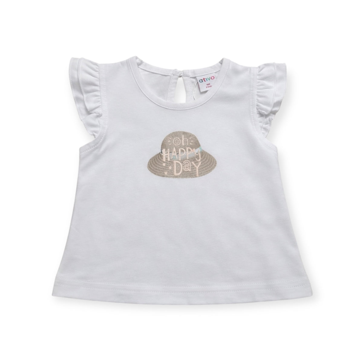 Baby & Peuter Meisjes Shirt Wit – Ruffle Mouwtjes met “Oh Happy Day” Print