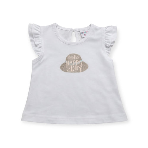 Baby & Peuter Meisjes Shirt Wit – Ruffle Mouwtjes met “Oh Happy Day” Print