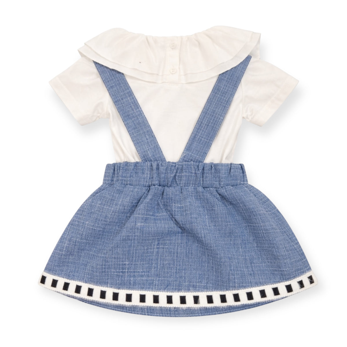Baby Meisjes Jurk Set – Blouse, Jurkje met Bretels & Haarband – foto 2