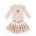 Meisjes Beige 2-Delige Set met Bloemenprint – Top & Rokje