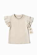 Meisjes Shirt Ruffle Mouwtjes Ribstof – Beige