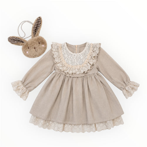 Baby Meisjes 2-Delige Set Jurkje & Konijnentasje – Beige