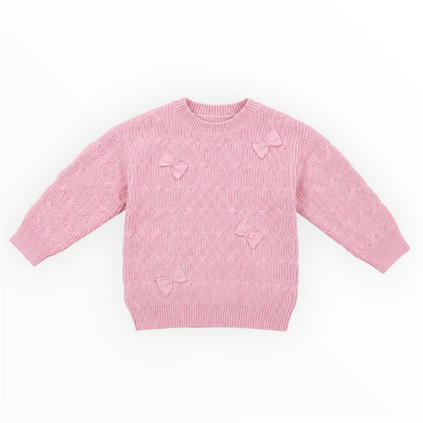 Meisjes Gebreide Trui Roze met Strikjes