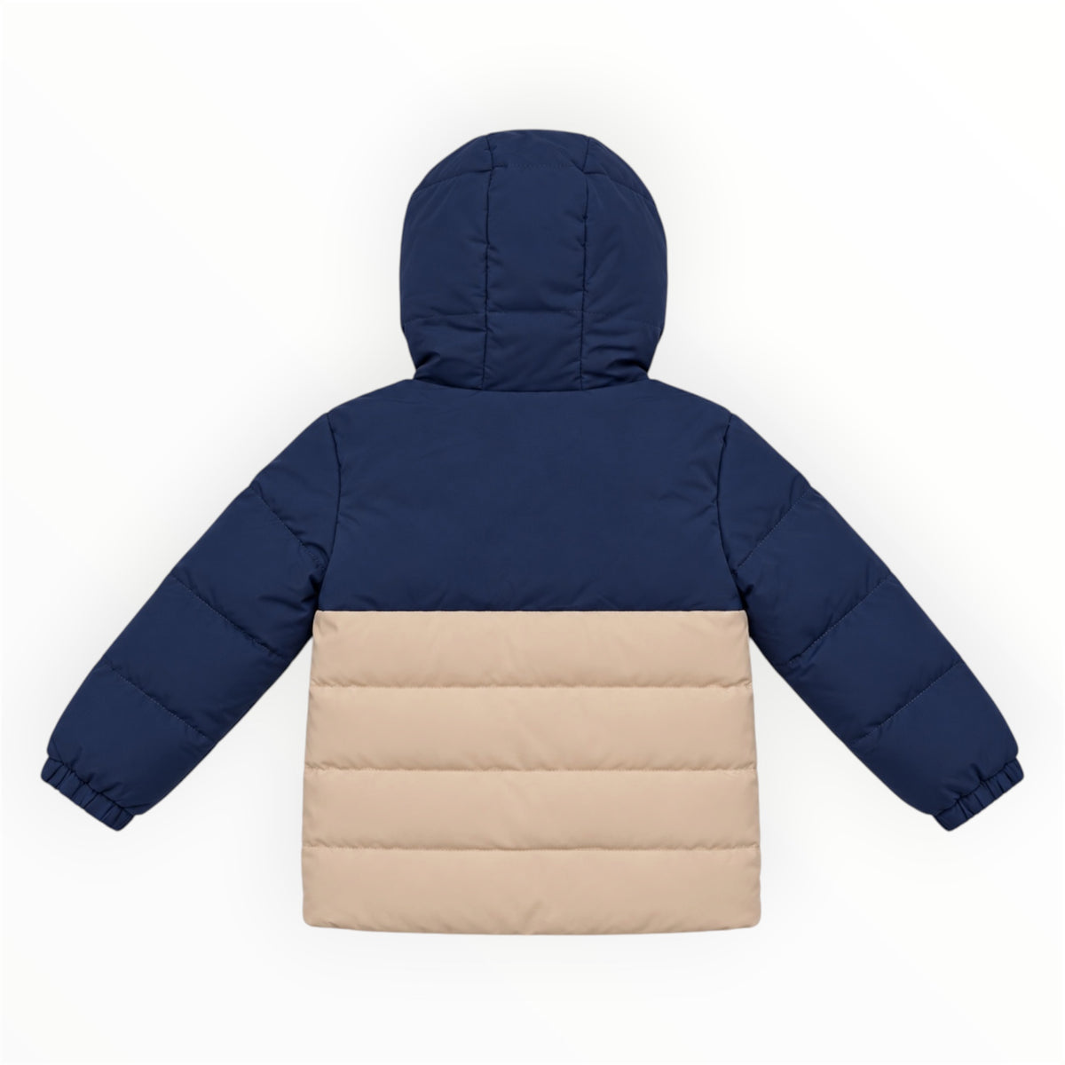 Peuter Jongens Gewatteerde Winterjas Donkerblauw & Beige met Capuchon