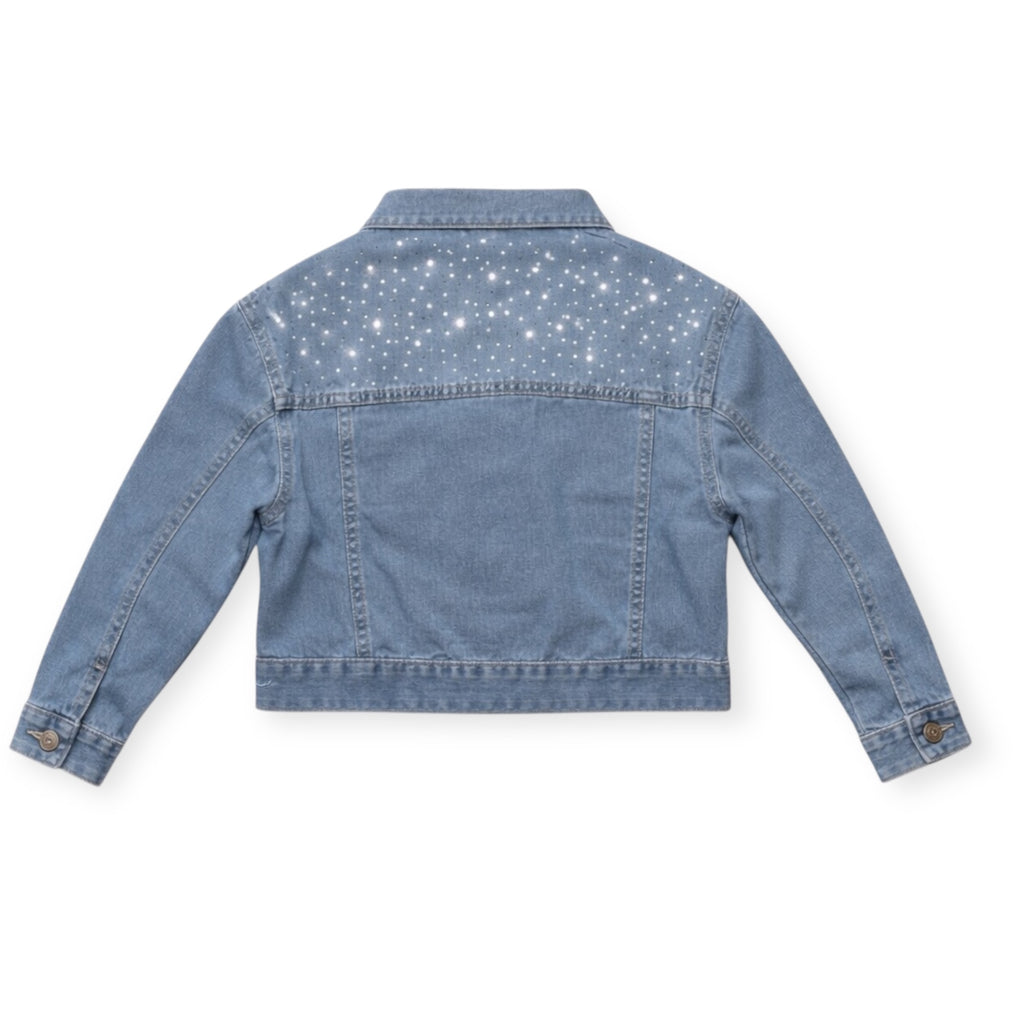 Meisjes Spijkerjasje Cropped met Strass – Denimblauw – foto 2