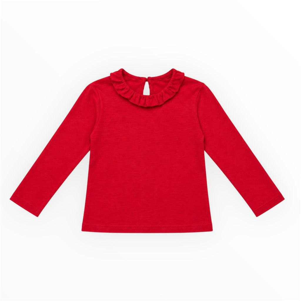 Baby Peuter Meisjes Rode Longsleeve met Rucheskraag