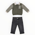 Baby Jongens 3-Delige Set Trui, Blouse & Jeans – Groen