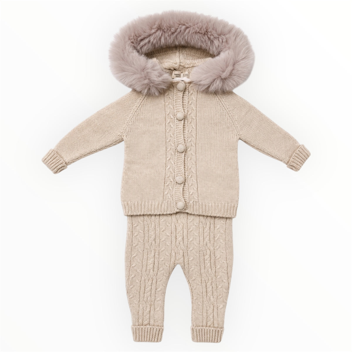 Baby Jongens Set 4-Delig met Bontkraag – Beige