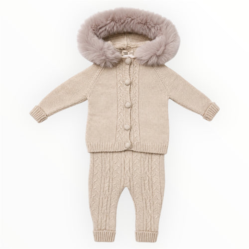 Baby Jongens Set 4-Delig met Bontkraag – Beige