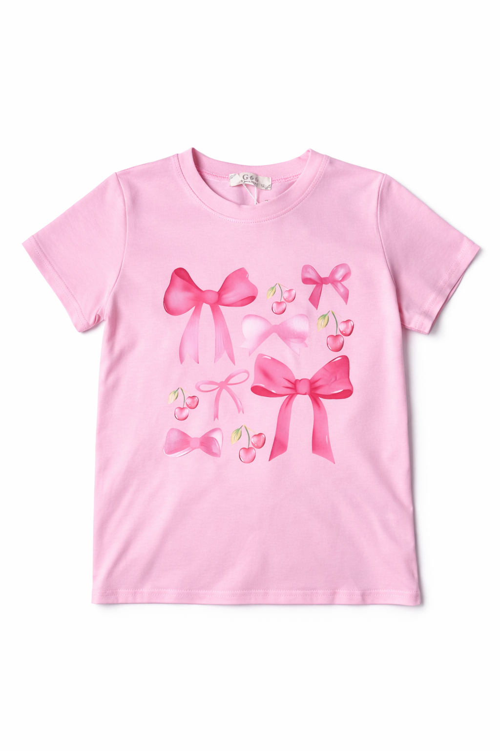 Meisjes T-shirt Kersen Print met Strikjes – Roze