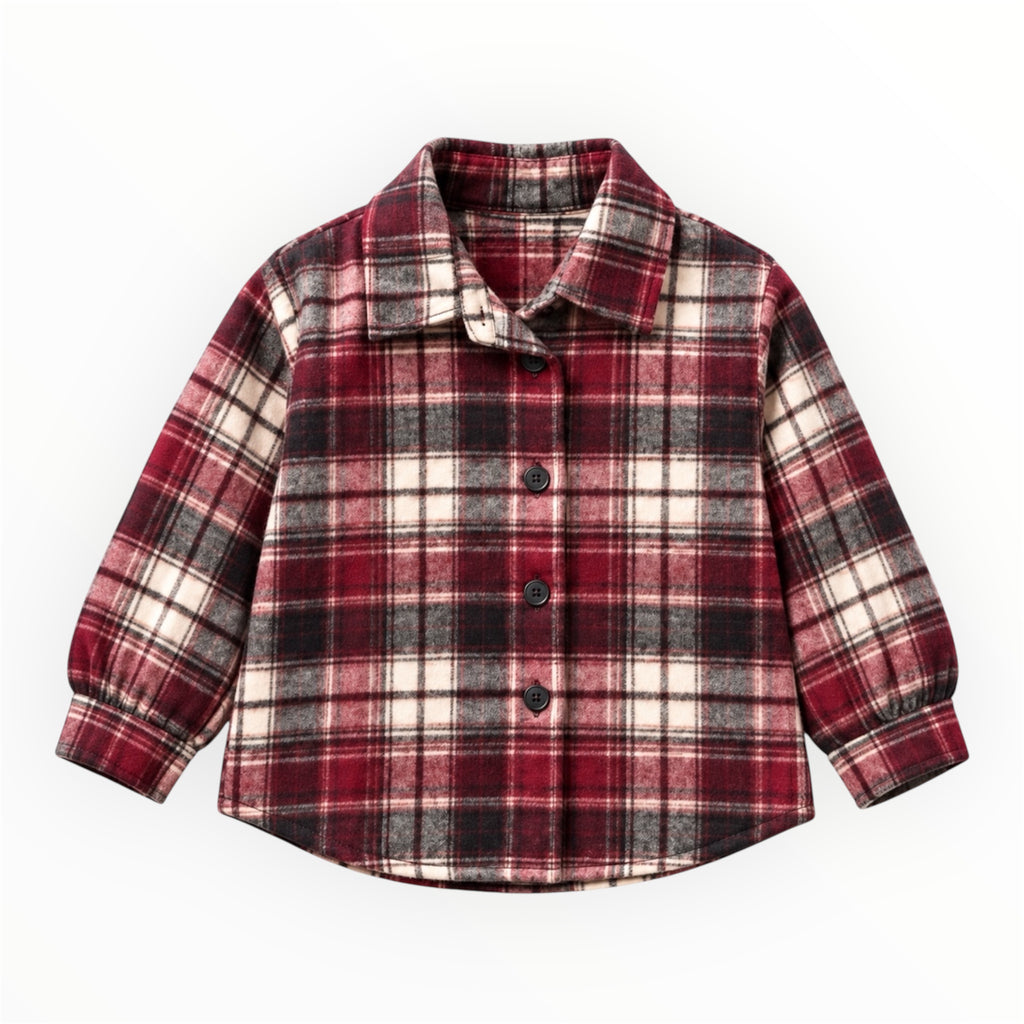 Meisjes Bordeaux Geruite Blouse met Parels