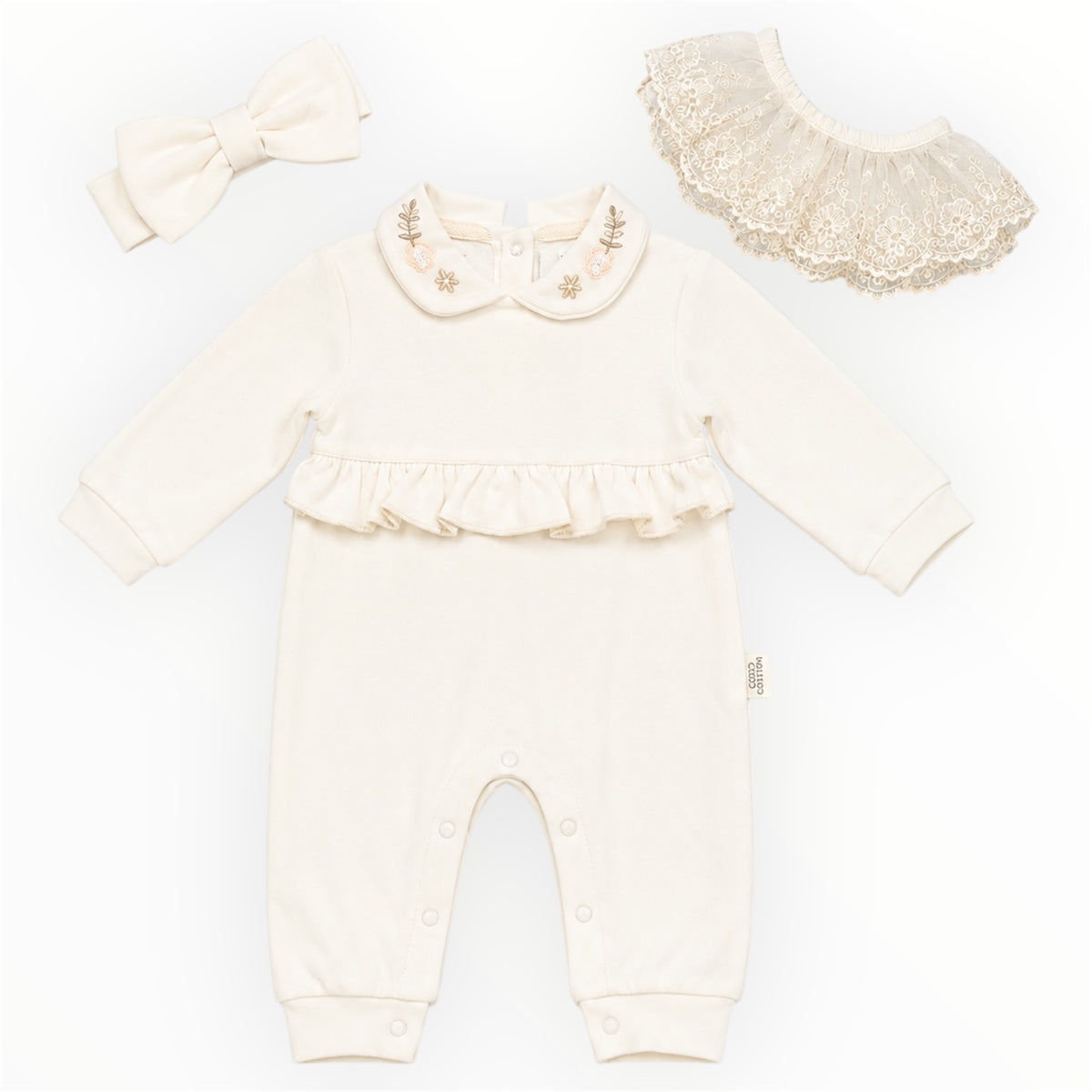 Baby Meisjes Setje Boxpakje met Haarband – Crème