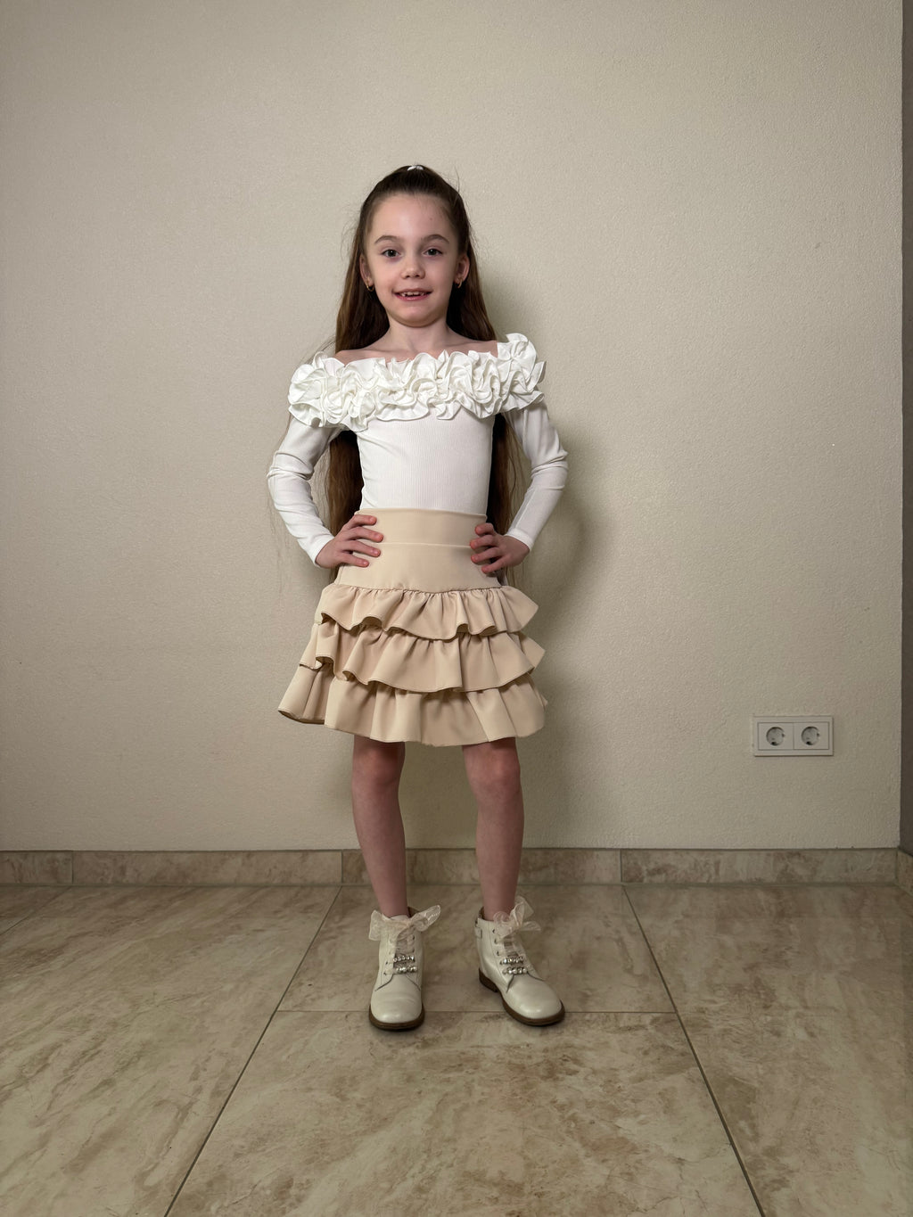 Meisjes Rokje met Binnenbroekje – Beige – foto 2