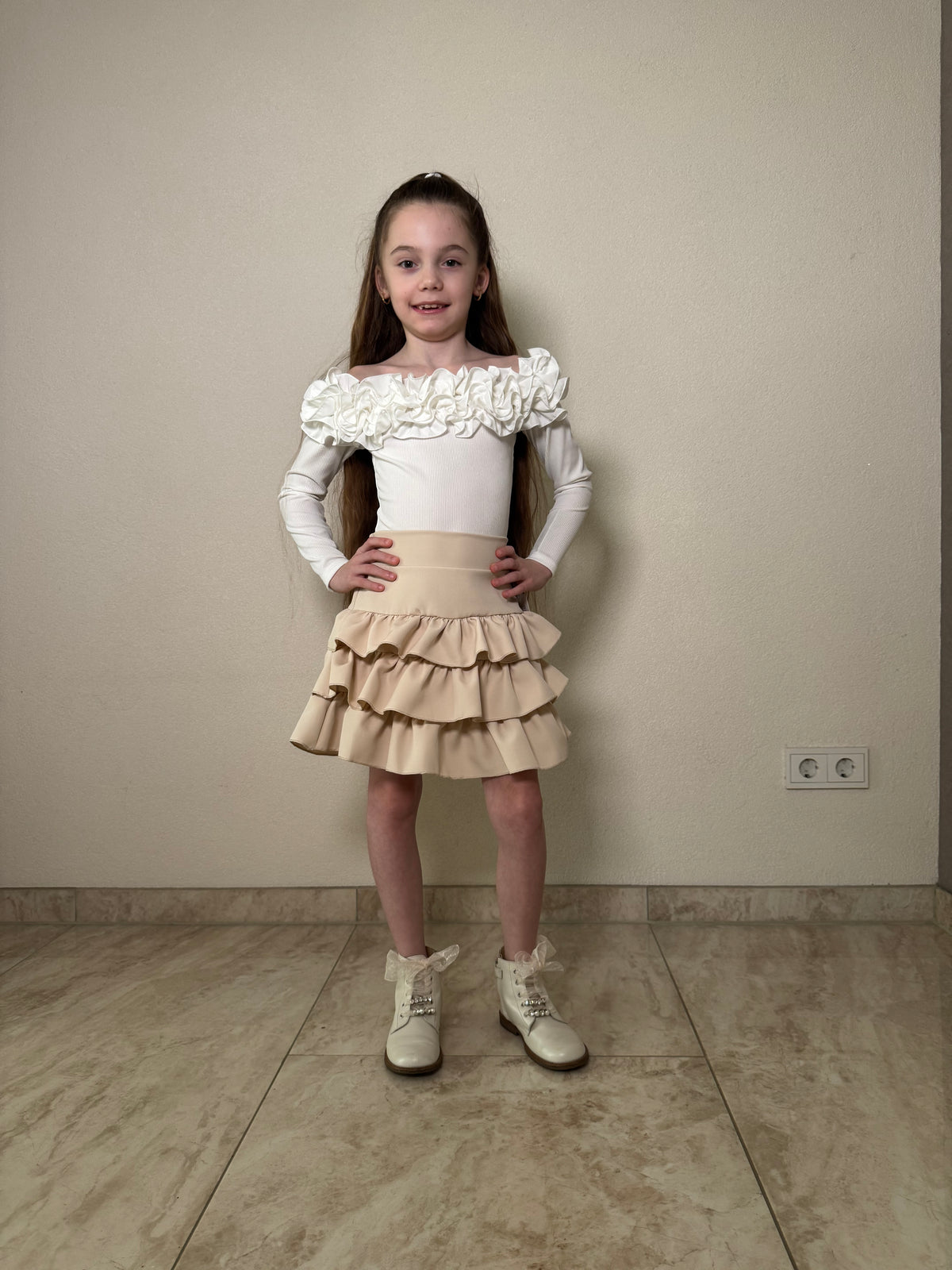 Meisjes Rokje met Binnenbroekje – Beige – foto 2