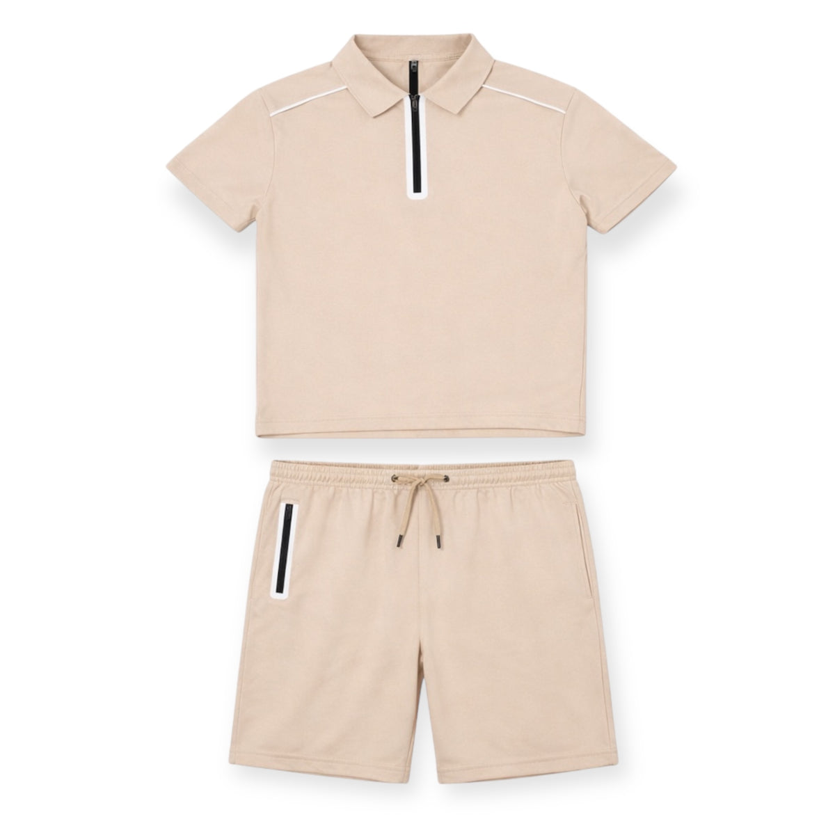 Jongens Zomerset Polo met Rits & Short – Beige